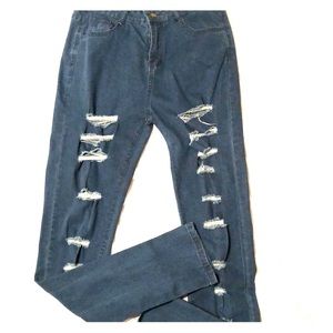 High waisted, ripped jeans